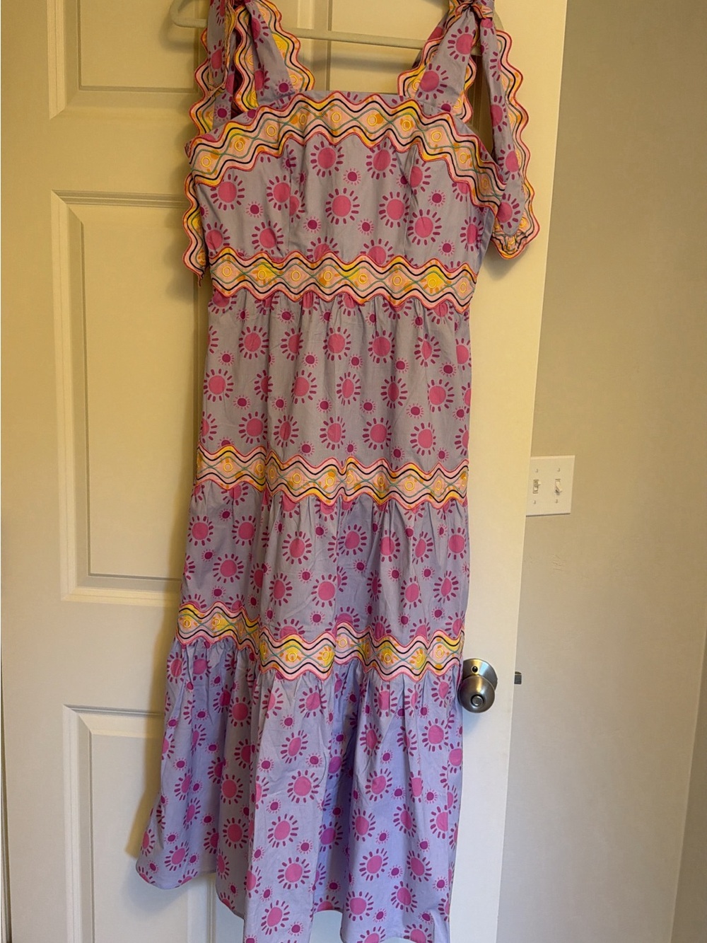 Lavender Floral Sunprint Maxi Dress with Yellow Trim